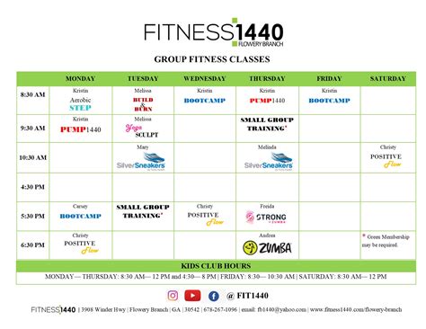 Class Schedule for Warehouse Fitness Studio.